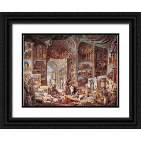 Vedute di Roma antica Black Ornate Wood Framed Art Print with Double Matting by Panini, Giovanni Paolo