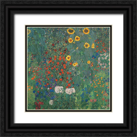 Garden with Sunflowers Black Ornate Wood Framed Art Print with Double Matting by Klimt, Gustav