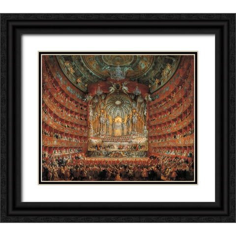 Festa In Teatro A Roma Black Ornate Wood Framed Art Print with Double Matting by Panini, Giovanni Paolo