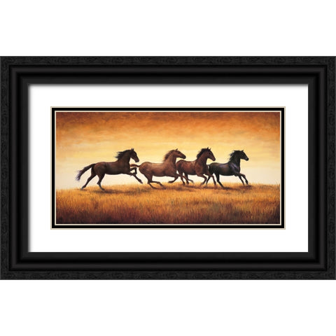 Stallions at Sunset Black Ornate Wood Framed Art Print with Double Matting by Vargas, Ricardo