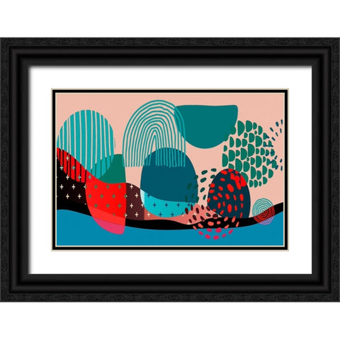 Mid Century Shapes 536 Black Ornate Wood Framed Art Print with Double Matting by Bolokofsky, Ronald