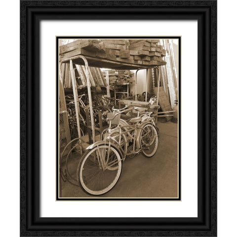 Sepia Bikes Black Ornate Wood Framed Art Print with Double Matting by Phillip, Jamie