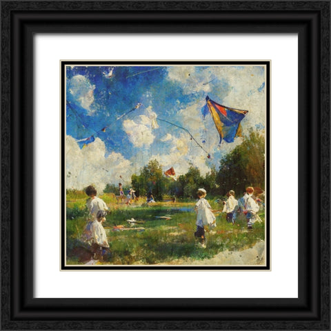 Children Playing With Kites I Black Ornate Wood Framed Art Print with Double Matting by Wiley, Marta