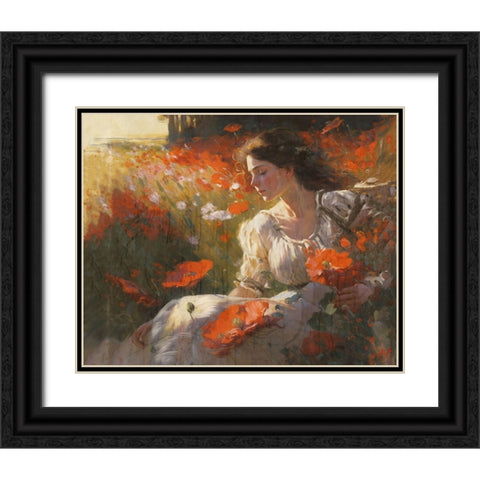 Poppies II Black Ornate Wood Framed Art Print with Double Matting by Wiley, Marta