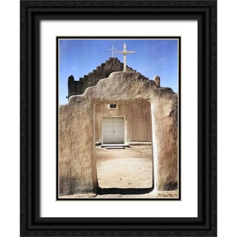 Front view of entrance-Church-Taos Pueblo National Historic Landmark Color Black Ornate Wood Framed Art Print with Double Matting by Adams, Ansel