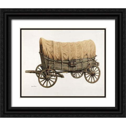 Conestoga Wagon 1938 Black Ornate Wood Framed Art Print with Double Matting by Brown, Langden H.
