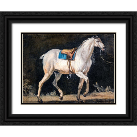 Saddled Gray Horse Black Ornate Wood Framed Art Print with Double Matting by Agasse, Jacques-Laurent