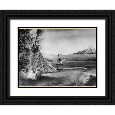 Indian Encampment along Columbia River Black Ornate Wood Framed Art Print with Double Matting by Vintage Photography