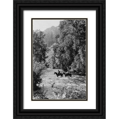 Ranger Crossing the Wenaha River Black Ornate Wood Framed Art Print with Double Matting by Vintage Photography