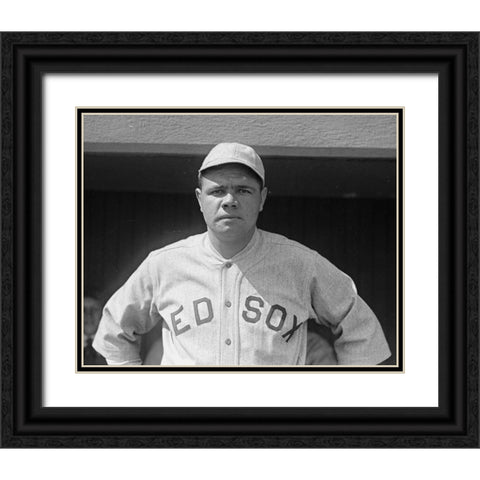 Babe Ruth 1918 Black Ornate Wood Framed Art Print with Double Matting by Vintage Photography