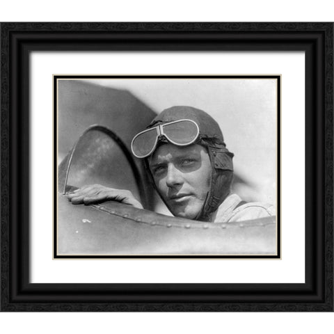 Charles Lindberg in Goggles Black Ornate Wood Framed Art Print with Double Matting by Vintage Photography