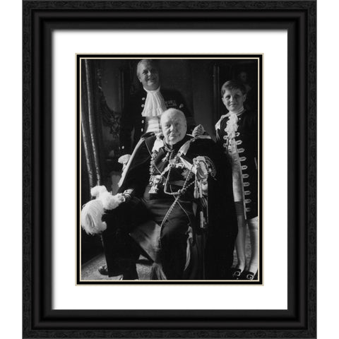 Winston Churchill with his Son and Grandson 1950 Black Ornate Wood Framed Art Print with Double Matting by Vintage Photography
