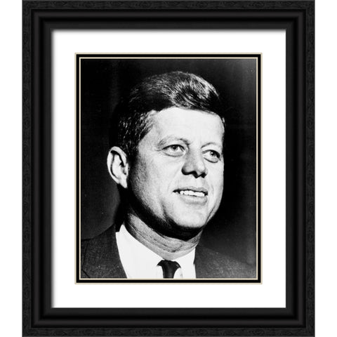 John F Kennedy Black Ornate Wood Framed Art Print with Double Matting by Vintage Photography