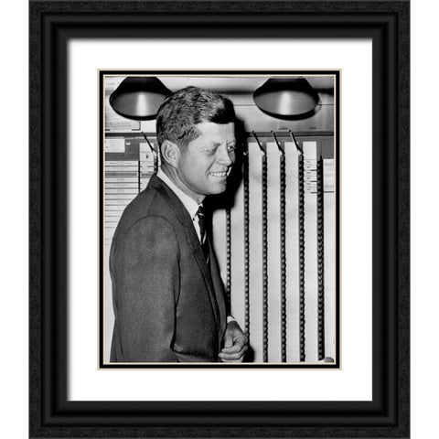 John F Kennedy Voting 1960 Black Ornate Wood Framed Art Print with Double Matting by Vintage Photography
