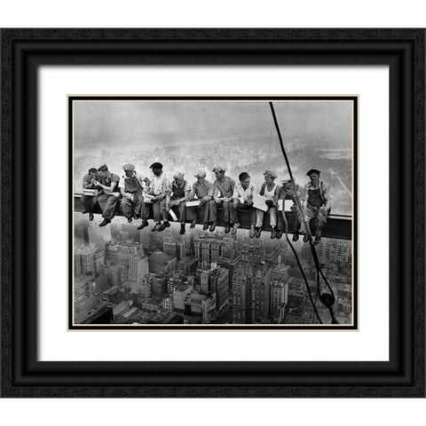 Lunch atop a Skyscraper Black Ornate Wood Framed Art Print with Double Matting by Vintage Photography