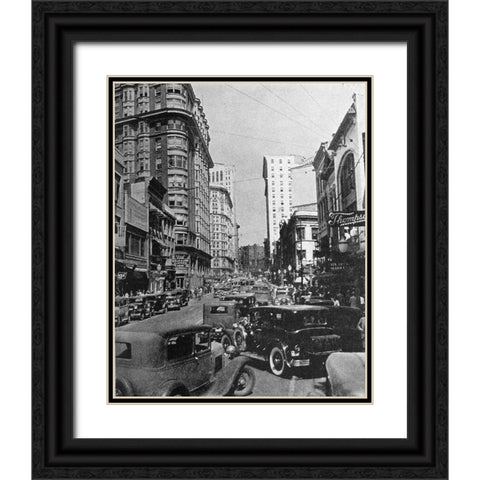 Peachtree Street Atlanta 1938 Black Ornate Wood Framed Art Print with Double Matting by Vintage Photography
