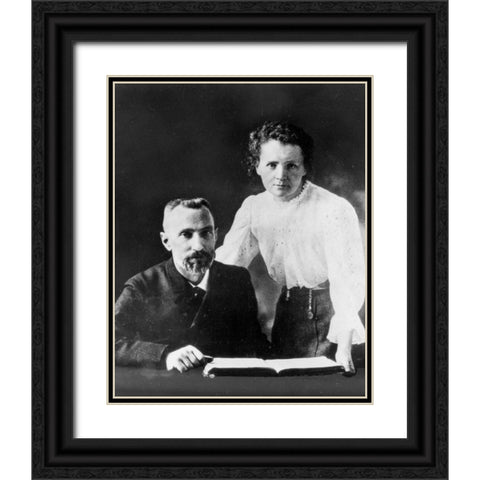 Pierre and Marie Curie 1900 Black Ornate Wood Framed Art Print with Double Matting by Vintage Photography