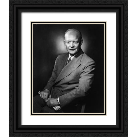 Dwight D Eisenhower Black Ornate Wood Framed Art Print with Double Matting by Vintage Photography