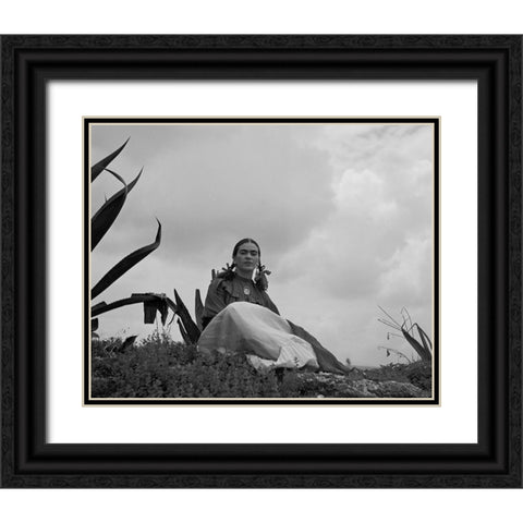 Frida Kahlo Black Ornate Wood Framed Art Print with Double Matting by Vintage Photography
