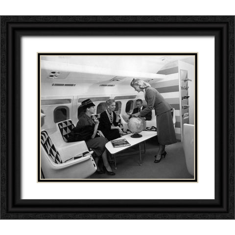 TWA Convair 880 Lounge Black Ornate Wood Framed Art Print with Double Matting by Vintage Photography