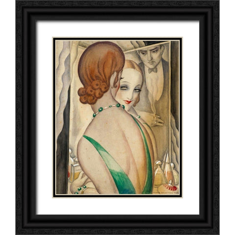 At the Mirror Black Ornate Wood Framed Art Print with Double Matting by Wegener, Gerda
