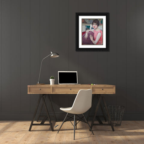 Portrait of Lili Elbe Black Ornate Wood Framed Art Print with Double Matting by Wegener, Gerda