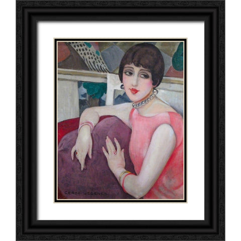 Portrait of Lili Elbe Black Ornate Wood Framed Art Print with Double Matting by Wegener, Gerda