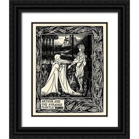 Morte DArthur 1893 - Arthur and the Strange Mantle Black Ornate Wood Framed Art Print with Double Matting by Beardsley, Aubrey