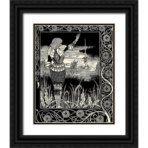 Morte DArthur 1893 - Excalibur from Lake Black Ornate Wood Framed Art Print with Double Matting by Beardsley, Aubrey