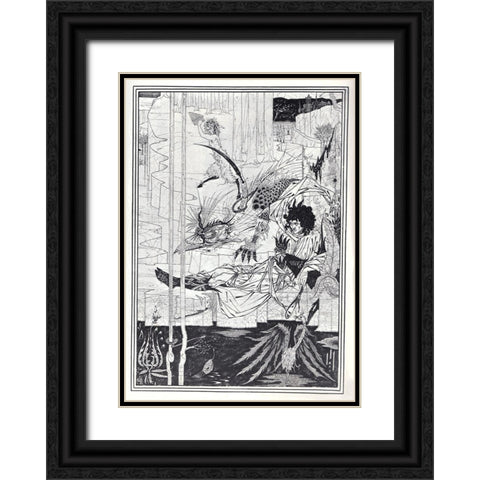 Morte DArthur 1893 - How Arthur saw Beast Black Ornate Wood Framed Art Print with Double Matting by Beardsley, Aubrey