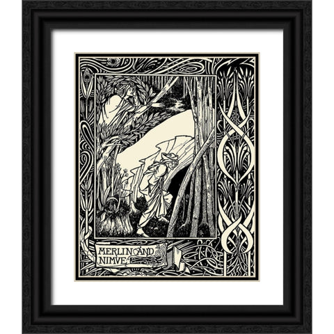 Morte DArthur 1893 - Merlin and Nimue Black Ornate Wood Framed Art Print with Double Matting by Beardsley, Aubrey