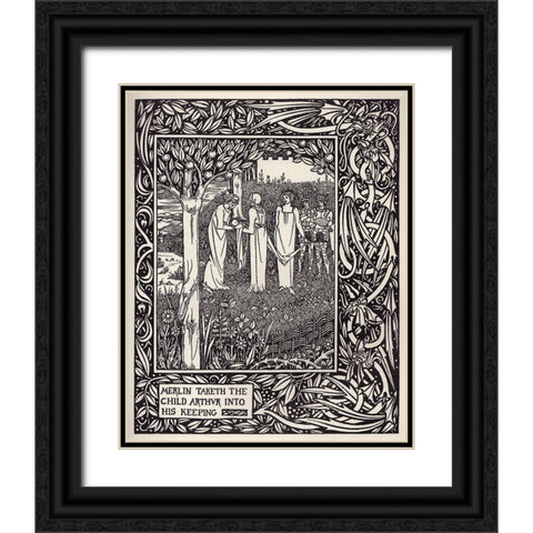 Morte DArthur 1893 - Merlin Taketh Black Ornate Wood Framed Art Print with Double Matting by Beardsley, Aubrey
