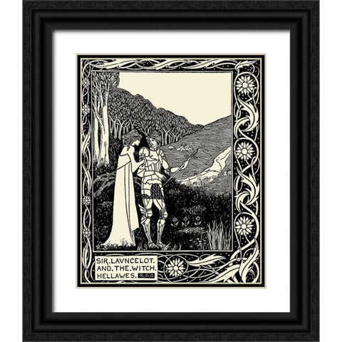 Morte DArthur 1893 - Sir Lancelot Black Ornate Wood Framed Art Print with Double Matting by Beardsley, Aubrey