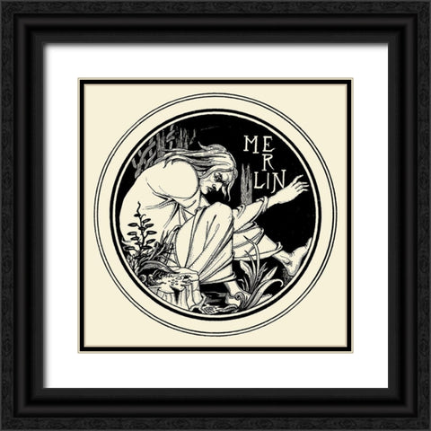 Morte DArthur 1893 - Merlin Black Ornate Wood Framed Art Print with Double Matting by Beardsley, Aubrey
