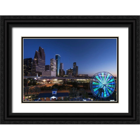 Houston City-Texas at Night Black Ornate Wood Framed Art Print with Double Matting by Texas Picture Archive