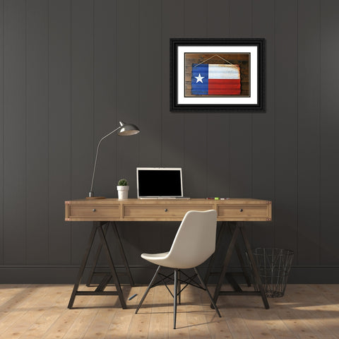 Texas State Flag Black Ornate Wood Framed Art Print with Double Matting by Texas Picture Archive