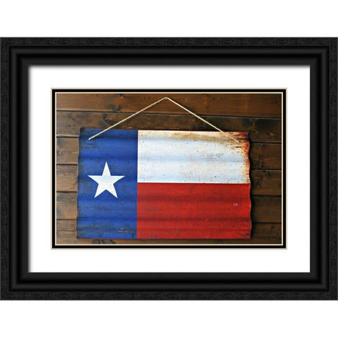 Texas State Flag Black Ornate Wood Framed Art Print with Double Matting by Texas Picture Archive