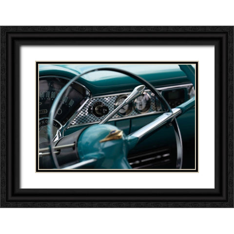 Classic Car Dashboard in Turquoise Black Ornate Wood Framed Art Print with Double Matting by Vintage Photo Archive