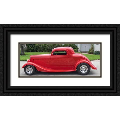 Classic Red Car Black Ornate Wood Framed Art Print with Double Matting by Vintage Photo Archive