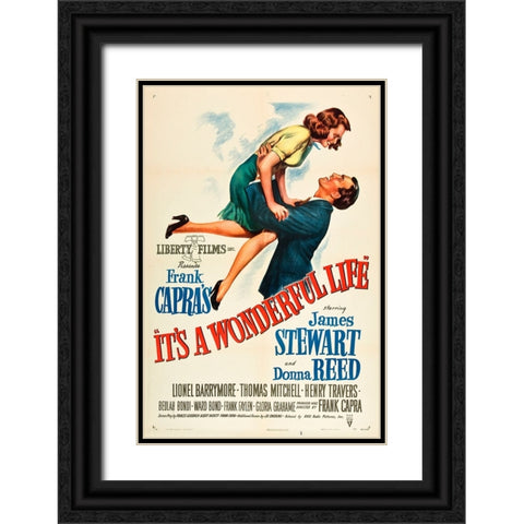 Its a Wonderful Life-1946 Black Ornate Wood Framed Art Print with Double Matting by Vintage Hollywood Archive