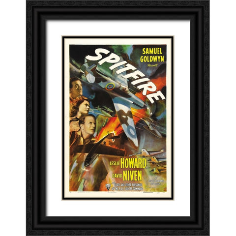 Spitfire Poster-1943 Black Ornate Wood Framed Art Print with Double Matting by Vintage Hollywood Archive