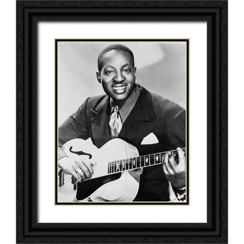 Big Bill Broonzy with a Gibson L-7 guitar-1951 Black Ornate Wood Framed Art Print with Double Matting by Vintage Music Archive