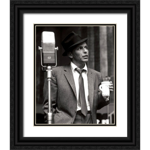 Frank Sinatra-1956 Black Ornate Wood Framed Art Print with Double Matting by Vintage Music Archive