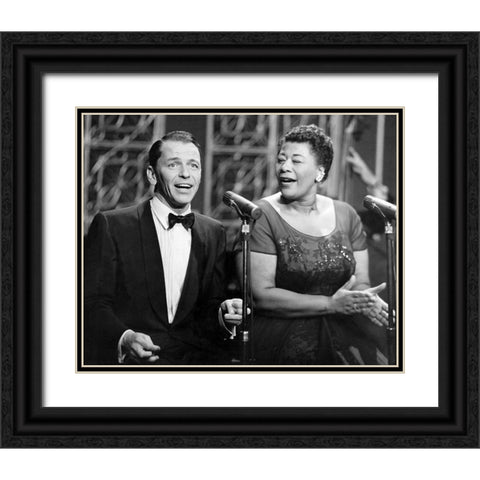 Frank Sinatra and Ella Fitzgerald-1958 Black Ornate Wood Framed Art Print with Double Matting by Vintage Music Archive