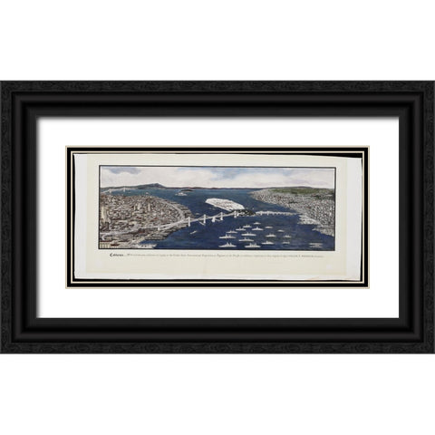 San Francisco-1939-Panorama Bay Bridge Black Ornate Wood Framed Art Print with Double Matting by Worlds Fair Posters