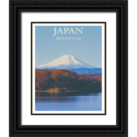 Mount Fuji Japan Poster Black Ornate Wood Framed Art Print with Double Matting by Vintage Travel Posters