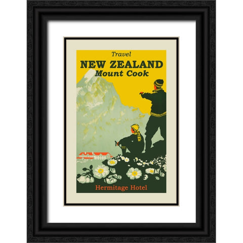 New Zealand Travel Poster Black Ornate Wood Framed Art Print with Double Matting by Vintage Travel Posters