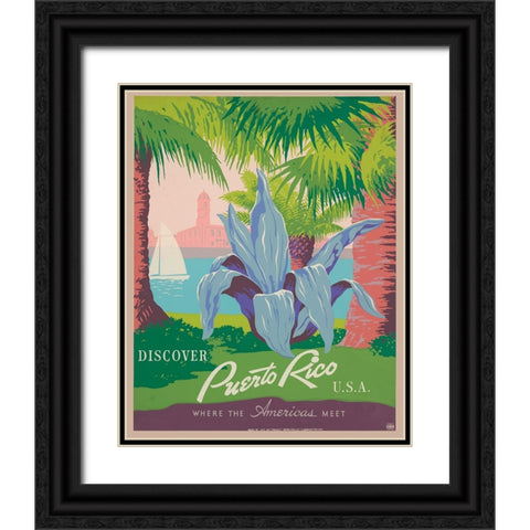 Puerto Rico Travel Poster Black Ornate Wood Framed Art Print with Double Matting by Vintage Travel Posters