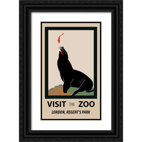 Sea Lion Zoo Black Ornate Wood Framed Art Print with Double Matting by Vintage Travel Posters