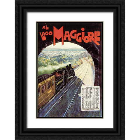 Train Travel Vintage Poster Black Ornate Wood Framed Art Print with Double Matting by Vintage Travel Posters